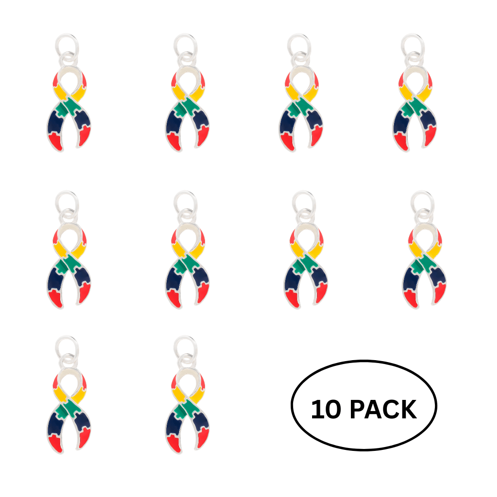 10 Pack Autism Awareness Ribbon Charms
