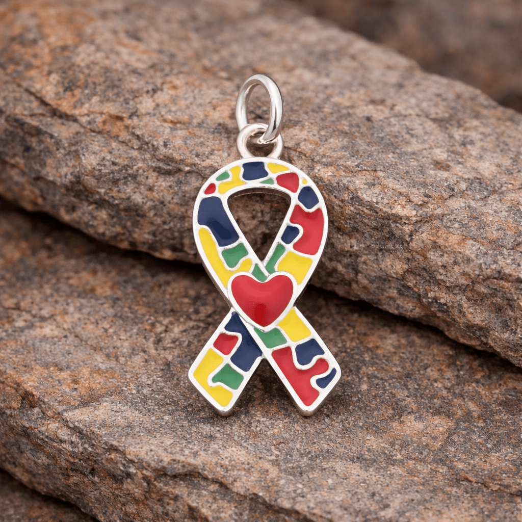 Autism Ribbon with Heart Charms