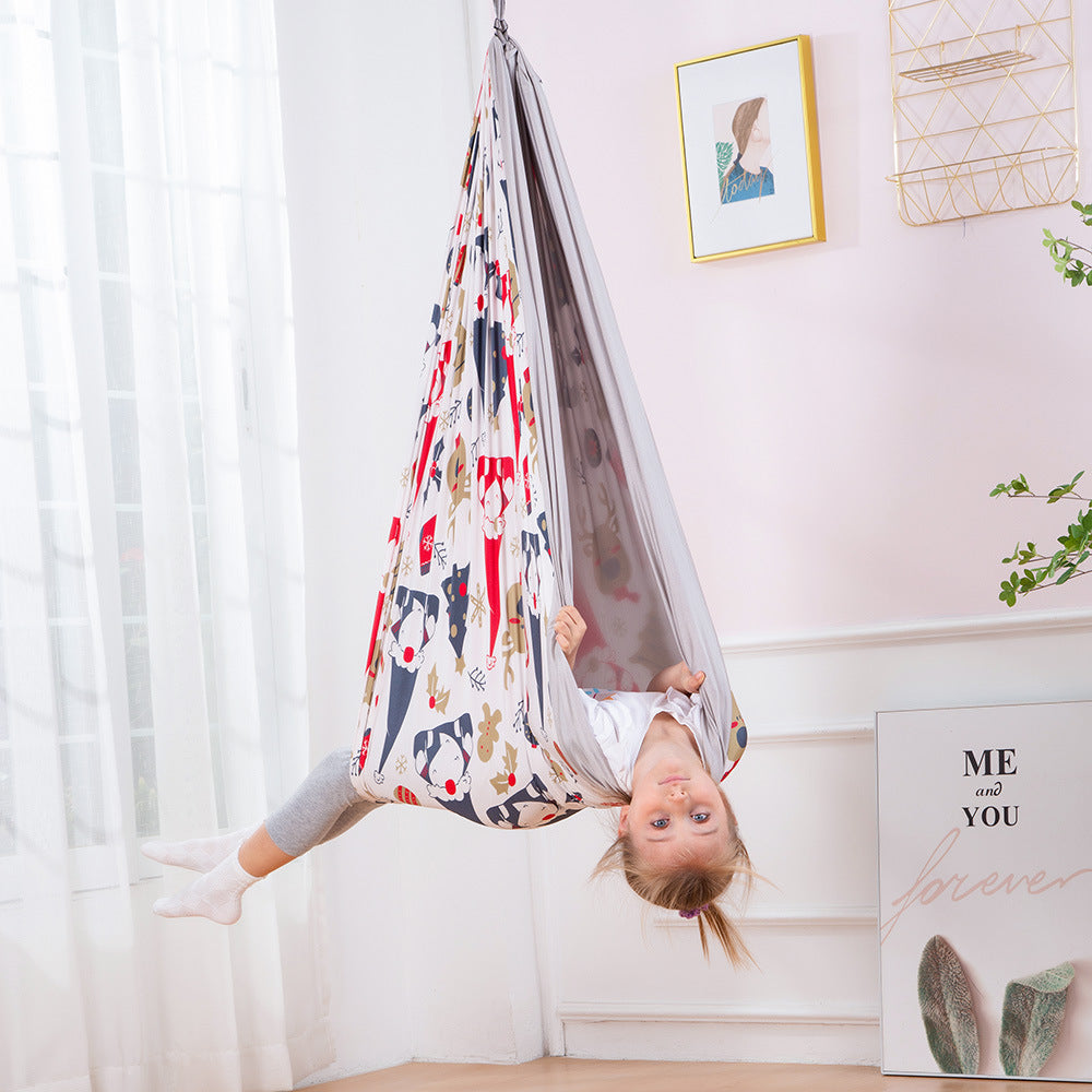 Children's sensory swing hammock double-layer dual color nylon elastic sensory soothing indoor and outdoor hanging chair