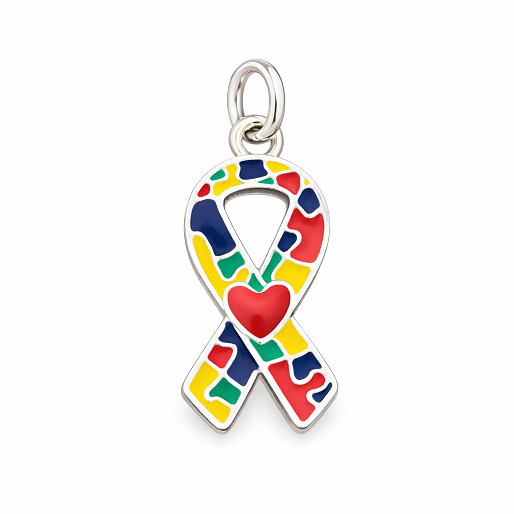 Autism Ribbon with Heart Charms
