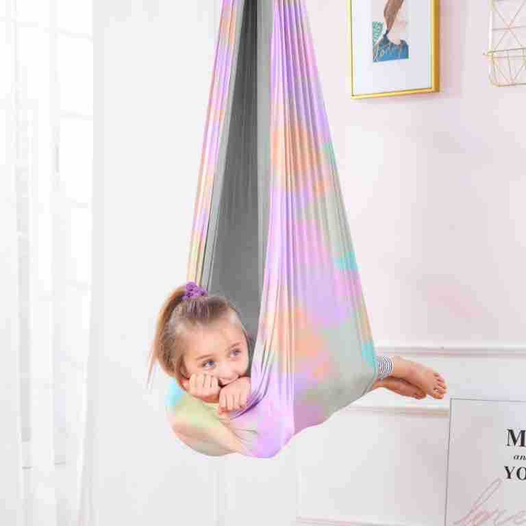 Children's sensory swing hammock double-layer dual color nylon elastic sensory soothing indoor and outdoor hanging chair
