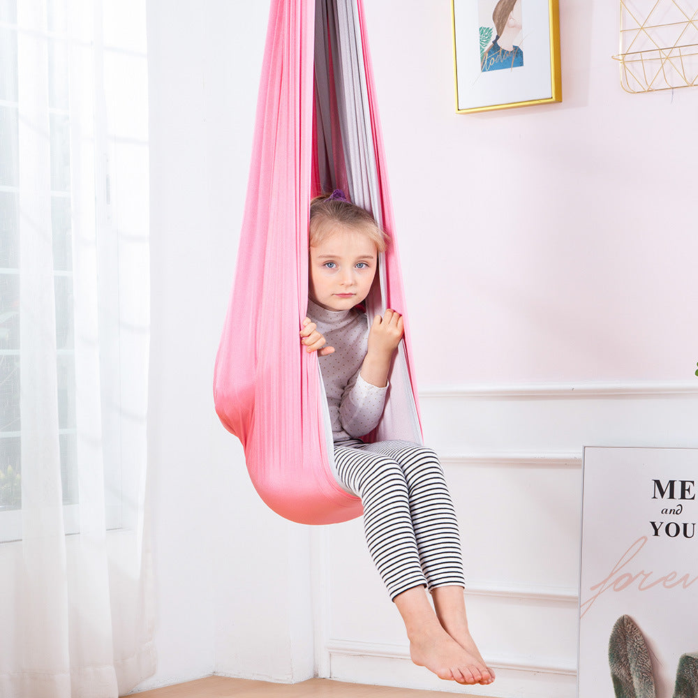 Children's sensory swing hammock double-layer dual color nylon elastic sensory soothing indoor and outdoor hanging chair