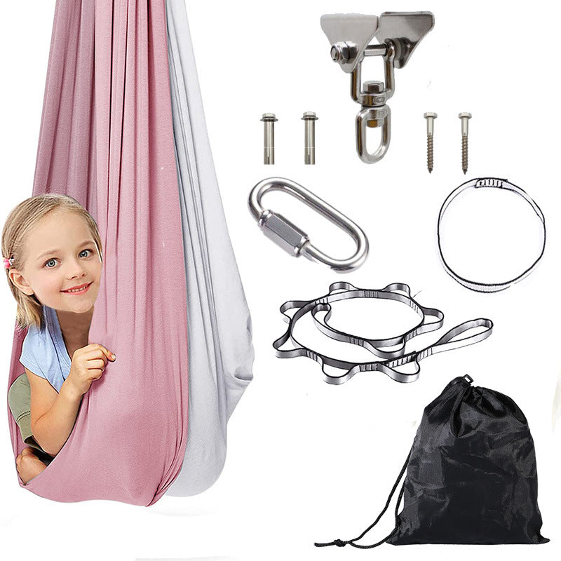 Children's sensory swing hammock double-layer dual color nylon elastic sensory soothing indoor and outdoor hanging chair