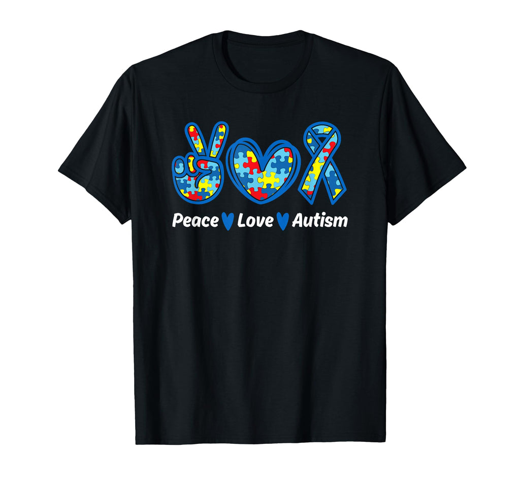 Peace Love Autism Awareness Month T-Shirt - Novelty Apparel Men Women