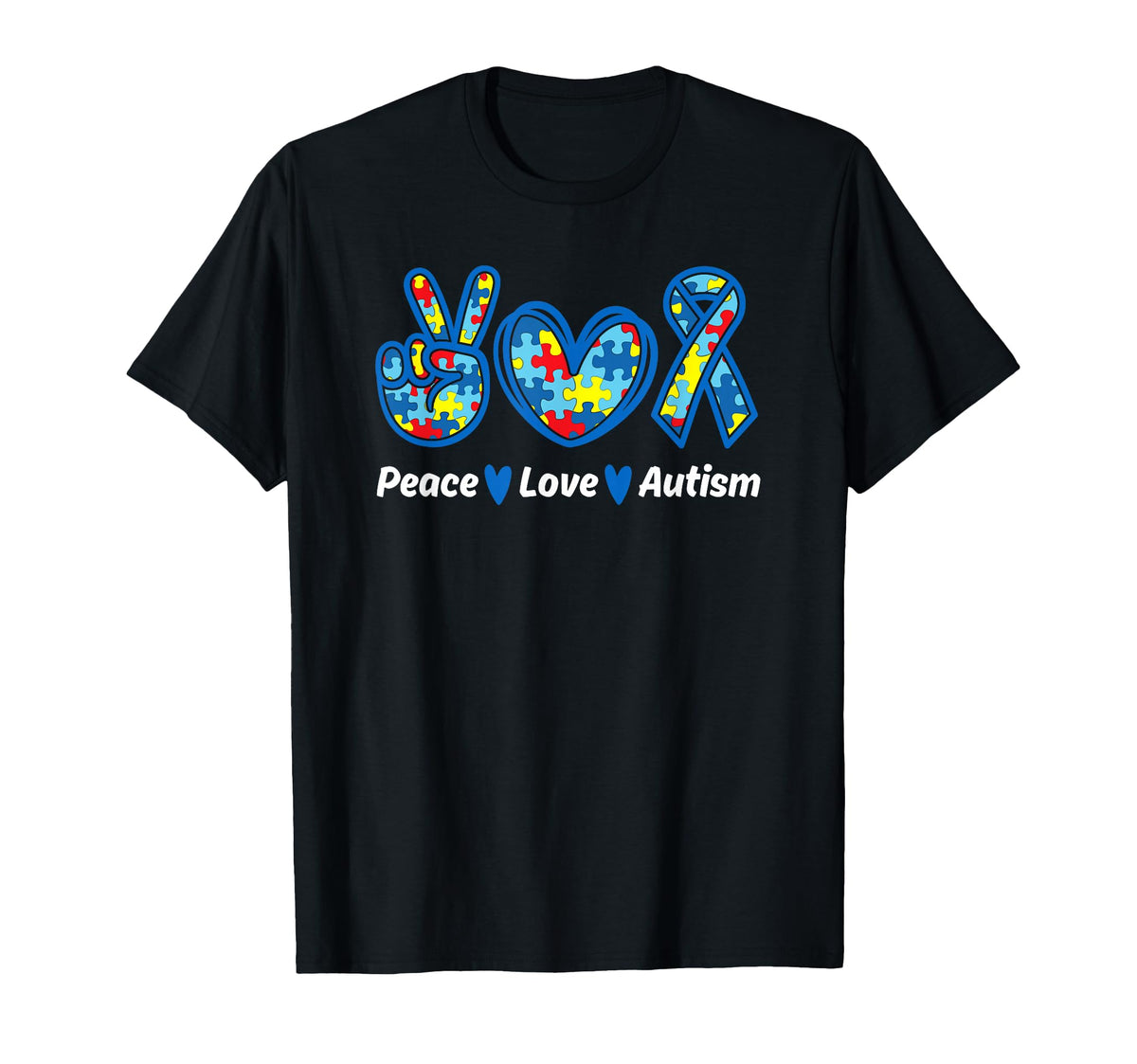 Peace Love Autism Awareness Month T-Shirt - Novelty Apparel Men Women