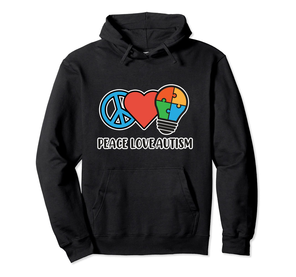 Peace Love Autism Awareness Autistic Hoodie - Novelty Apparel Men Women