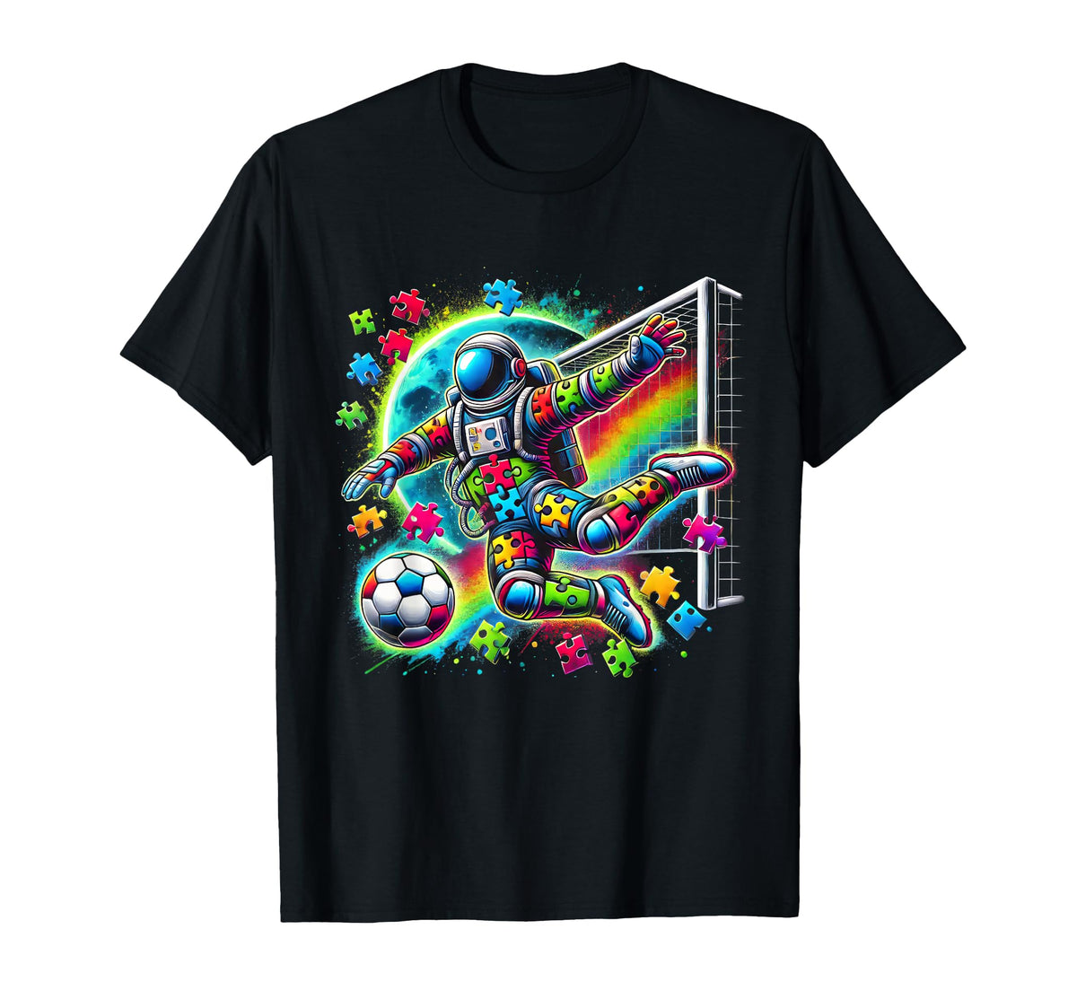 Astronaut Playing Soccer Autism Awareness T-Shirt - Novelty Apparel Unisex
