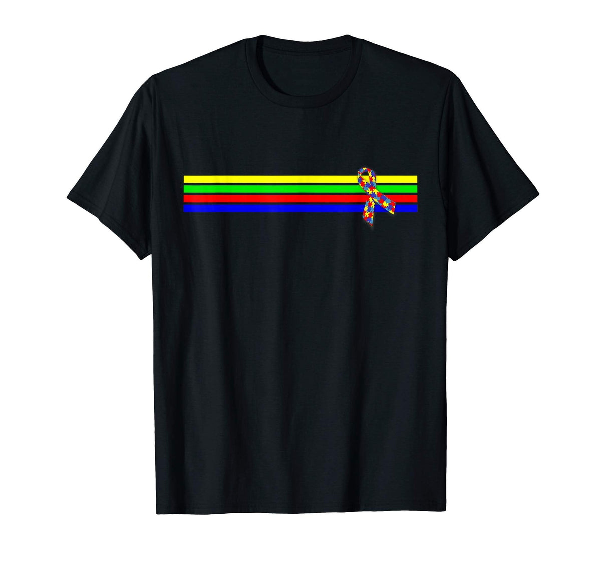 Autism Awareness Stripes Ribbon Asd Adhd T-Shirt - Novelty Apparel Unisex