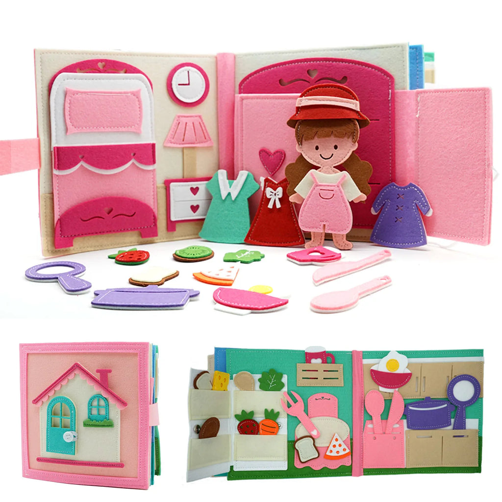 Montessori Quite Book Toys Preschool Activity Book Daily Life Skills Busy Book Autism Sensory Cloth Book Girls Gift for Todders
