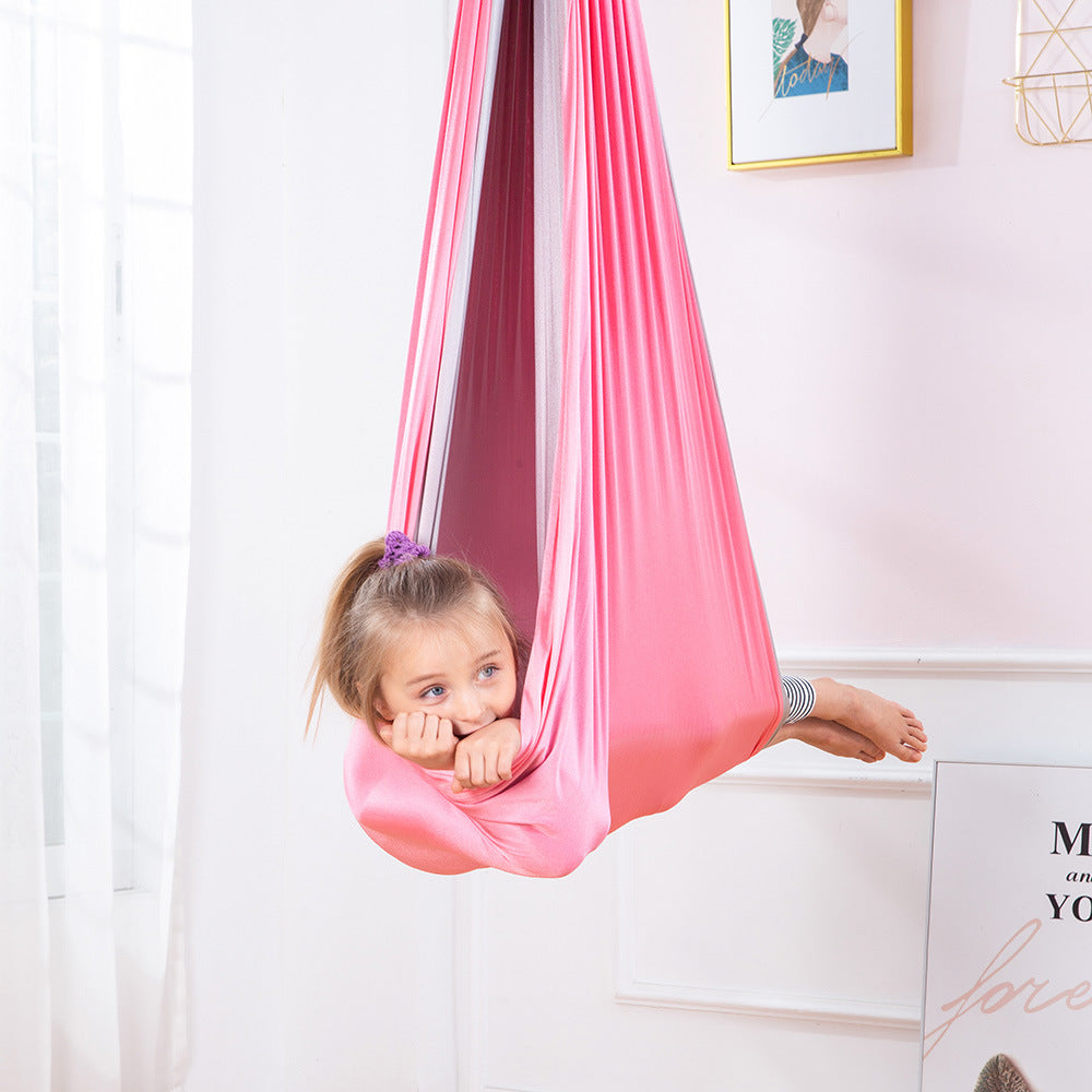 Children's sensory swing hammock double-layer dual color nylon elastic sensory soothing indoor and outdoor hanging chair