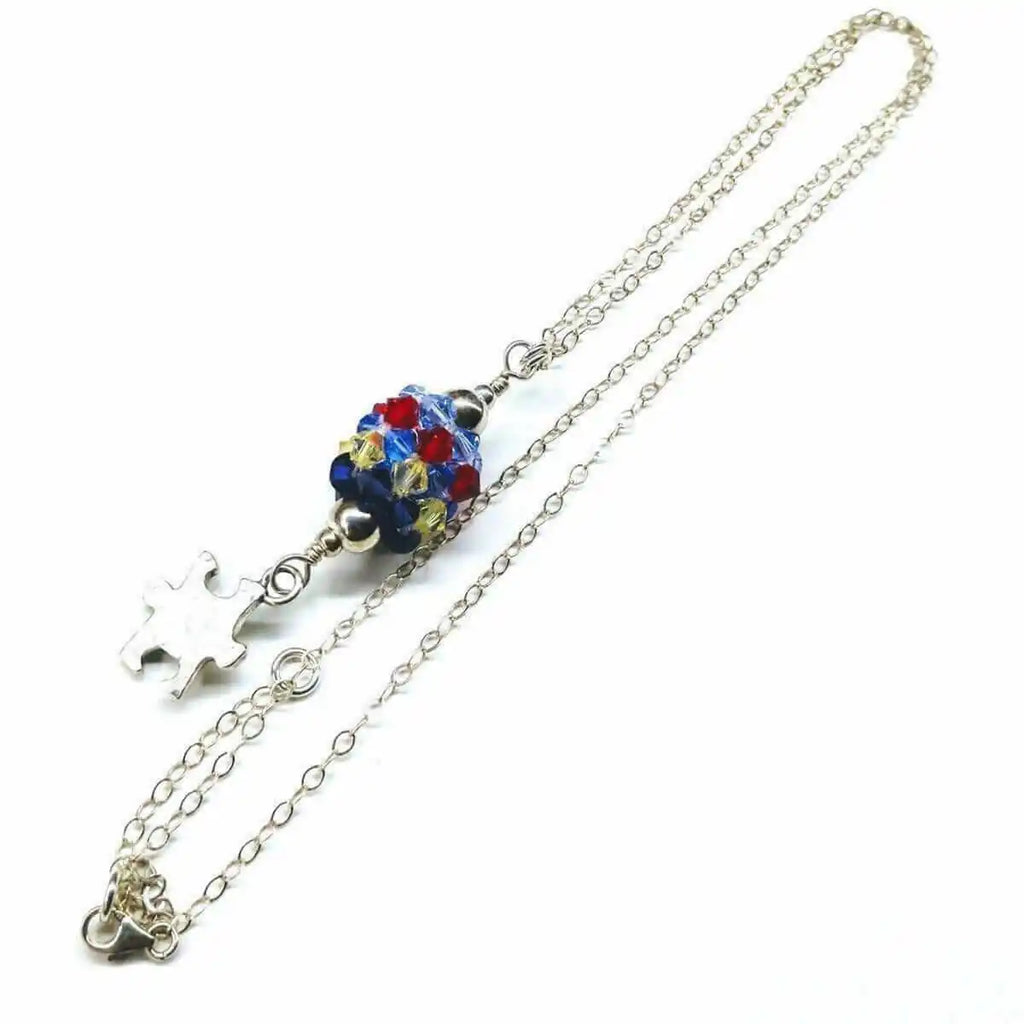 Sterling Silver Autism Awareness Crystal Barrel Necklace