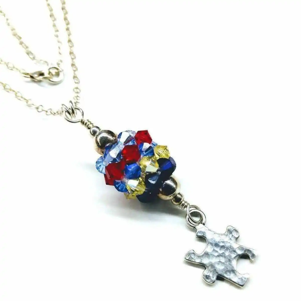 Sterling Silver Autism Awareness Crystal Barrel Necklace