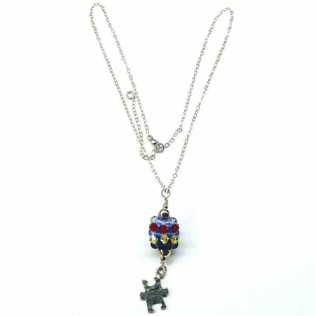 Sterling Silver Autism Awareness Crystal Barrel Necklace