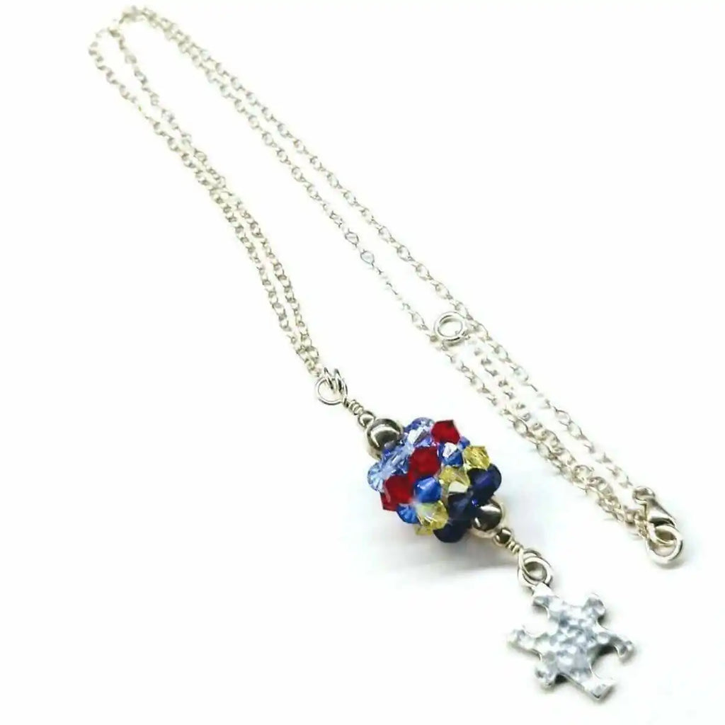 Sterling Silver Autism Awareness Crystal Barrel Necklace