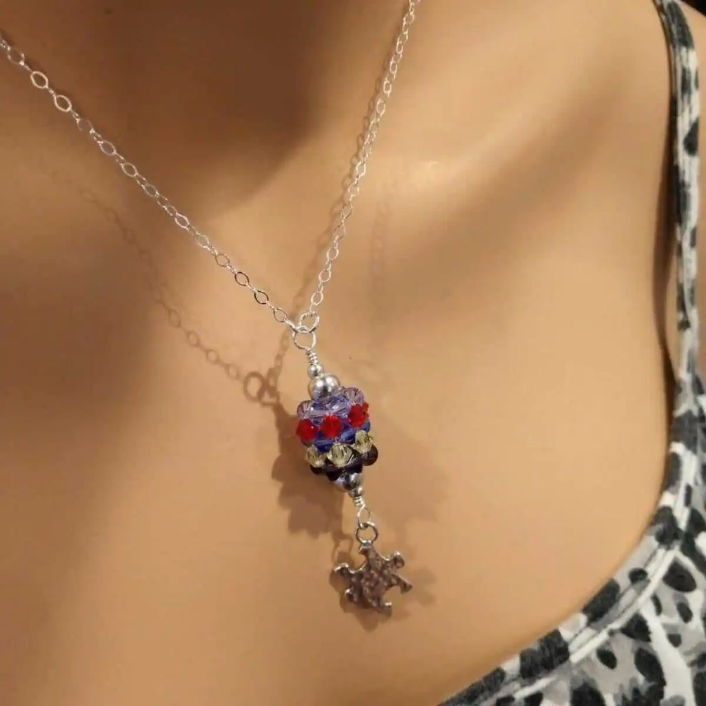 Sterling Silver Autism Awareness Crystal Barrel Necklace