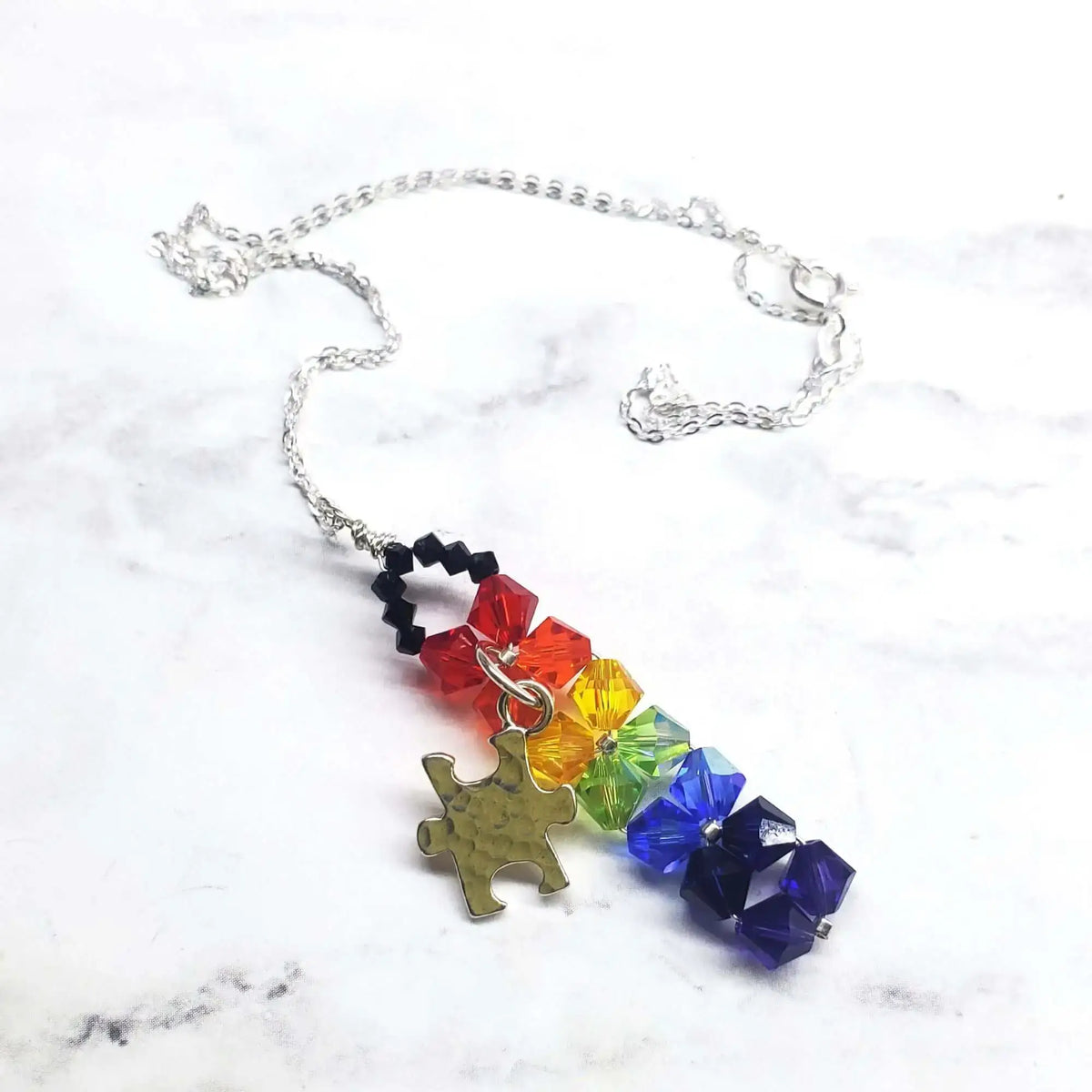 Wire Woven Rainbow Autism Puzzle Piece Bar Necklace-2026