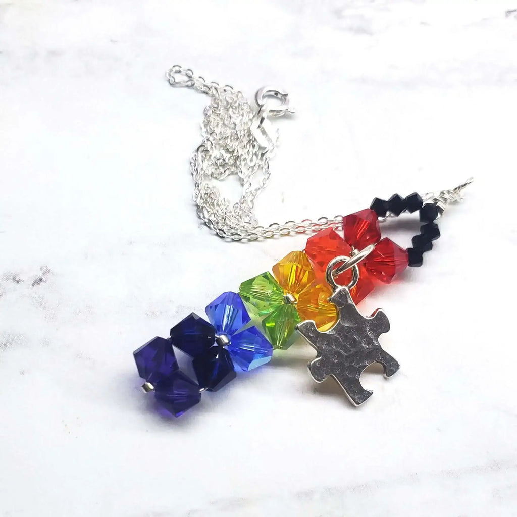 Wire Woven Rainbow Autism Puzzle Piece Bar Necklace-2026