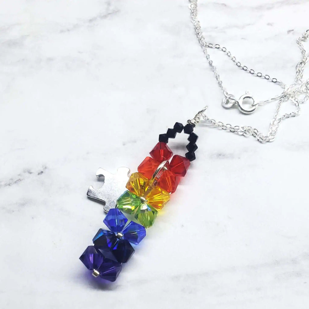 Wire Woven Rainbow Autism Puzzle Piece Bar Necklace-2026