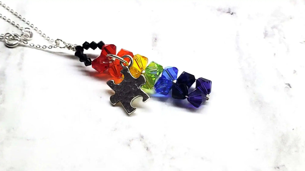 Wire Woven Rainbow Autism Puzzle Piece Bar Necklace-2026