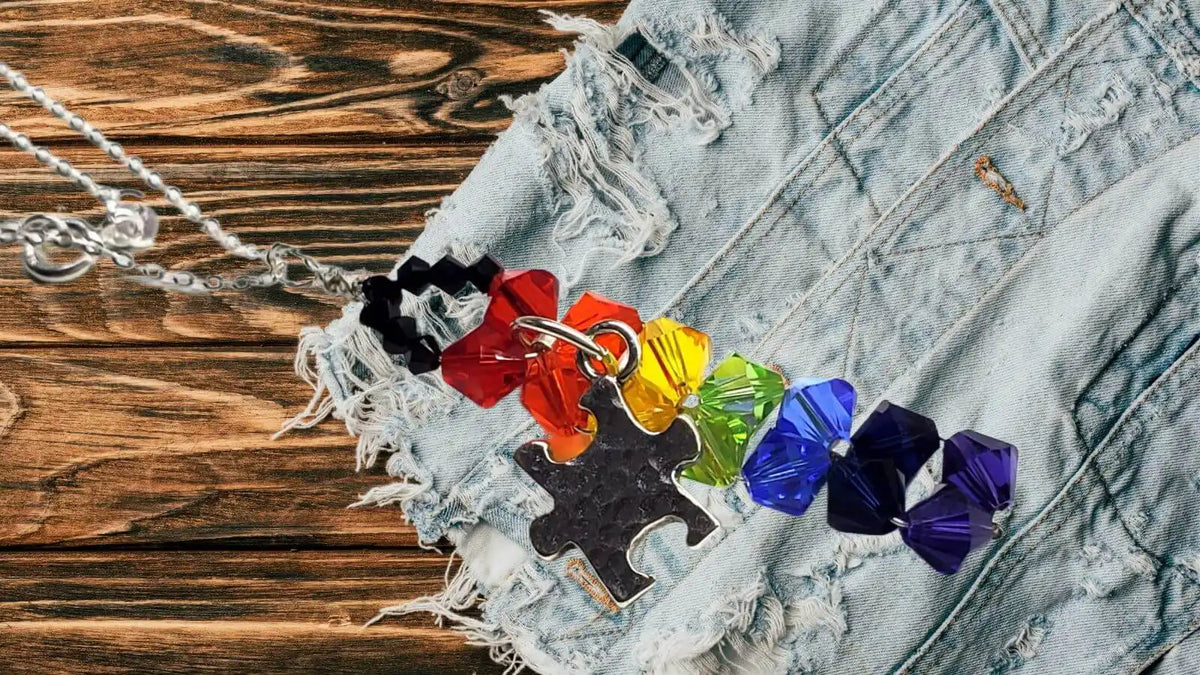 Wire Woven Rainbow Autism Puzzle Piece Bar Necklace-2026