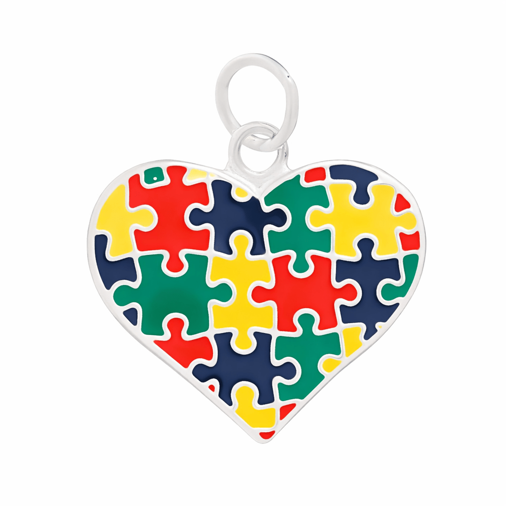 Autism Colored Puzzle Piece Heart Charms