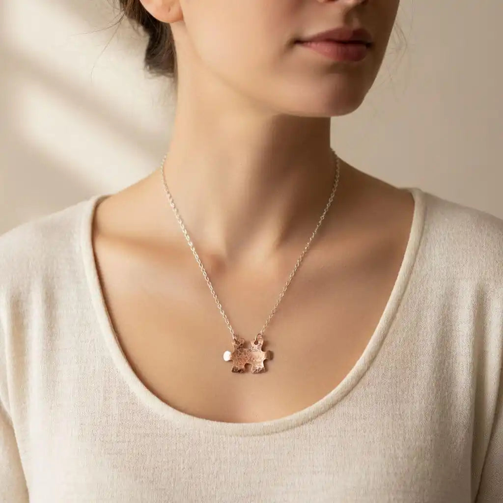 Handmade Hammered Copper Puzzle Piece Necklace