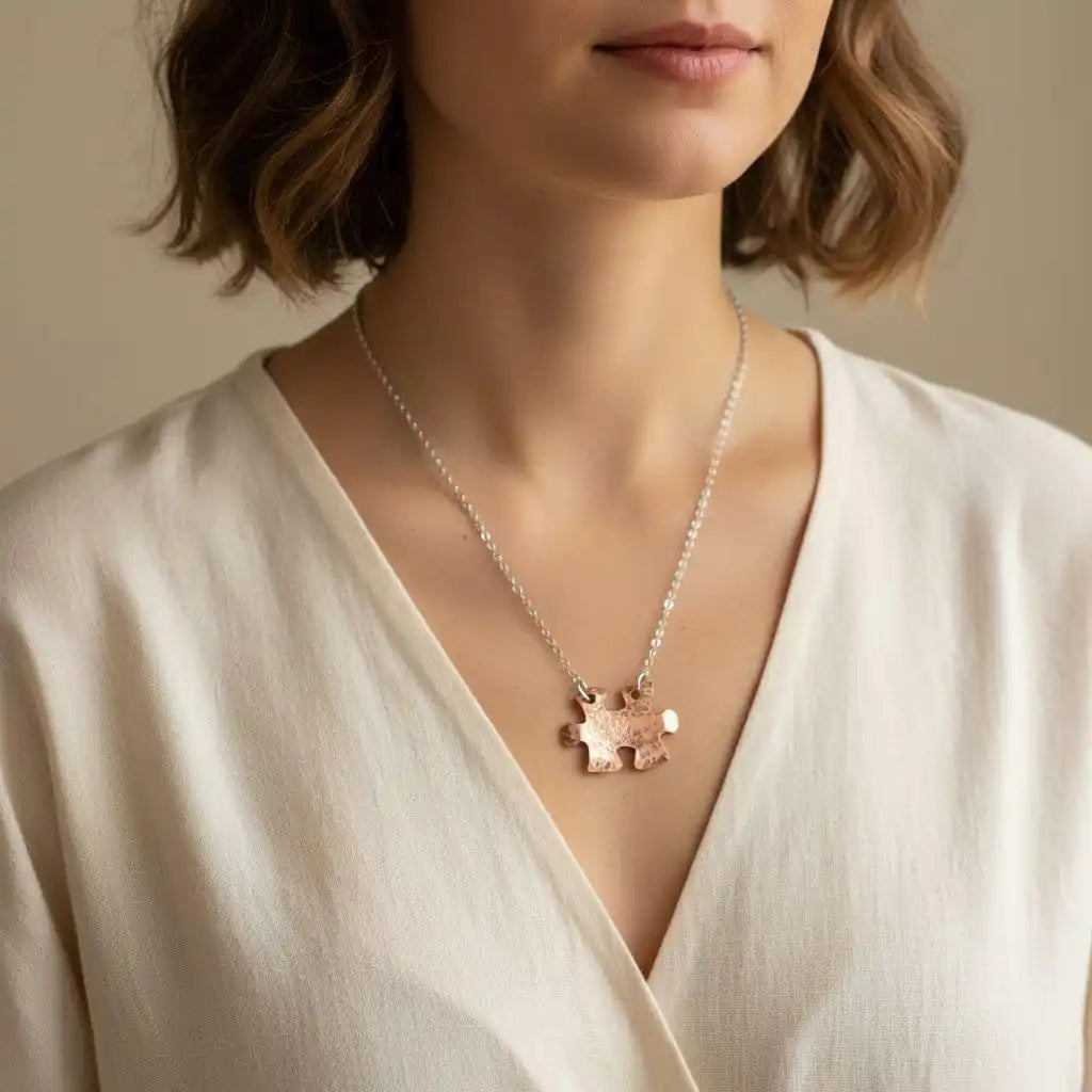 Handmade Hammered Copper Puzzle Piece Necklace
