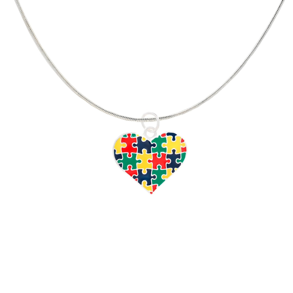Puzzle Piece Autism Awareness Multicolored Heart Necklaces